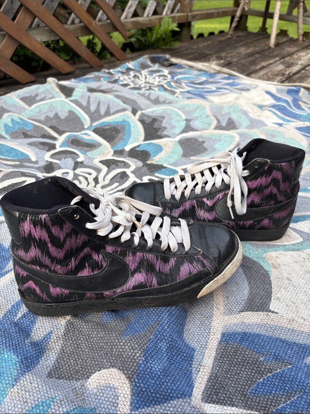 Nike High-Top Sneakers in Black and Purple Ikat
